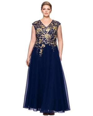 Betsy & Adam Plus Size Metallic-embroidered A-line Gown - Blue
