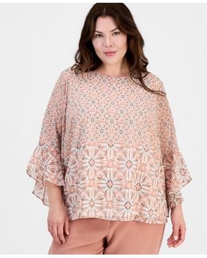 Kasper Plus Size Printed 3/4-sleeve Top - Pink