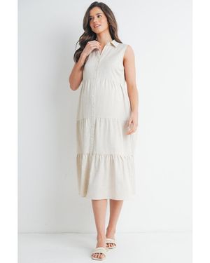 Hello Miss Maternity Nursing Button Front Sleeveless Shirt Dress - White
