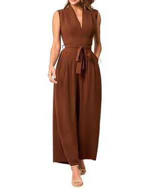 CUPSHE V-neck Zipper Closure Unlined Jumpsuit - Brown