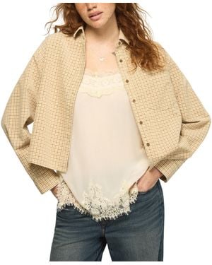 Lucky Brand Cropped Plaid Corduroy Button-up Shirt - Natural