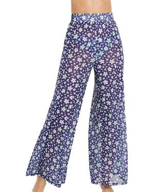 Lscn By Lascana Floral Sheer Cover Up Beach Dress Pants - Blue