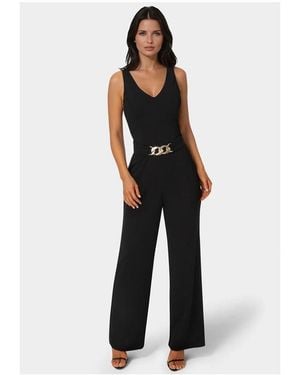 Bebe Scuba Crepe V-neck Jumpsuit - Black