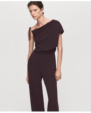 Mango Asymmetrical Neck And Bow Jumpsuit - Brown