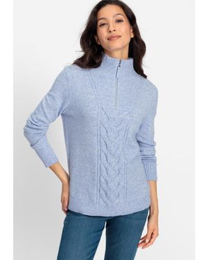 Olsen 1/4 Zip Cable Knit Pullover - Blue