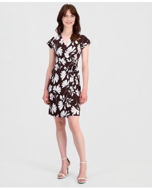 Anne Klein V-neck Cap-sleeve Wrap Dress - White