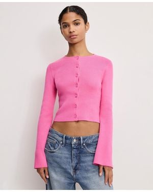 GOOD AMERICAN Bell Sleeve Knit Cardigan Sweater - Pink