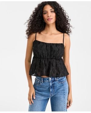 On 34th Floral-textured Sleeveless Peplum Top - Black