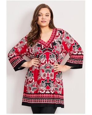 Avenue Scarf Print Tunic Top - Red