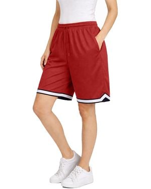 Jump Start Loose Fit Premium Active Moisture Wicking Workout Mesh Shorts With Trim - Red