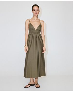 Mango V-neck Shirred Lyocell Dress - Green