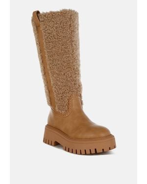 LONDON RAG Lapland Fur Detail Calf Length Boots - Brown