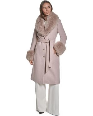 KARL LAGERFELD Fur Trimmed Single Breasted Long Wool Coat - White