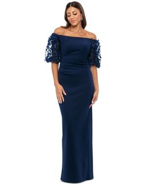 Xscape Off-the-shoulder Pleated-waist Gown - Blue