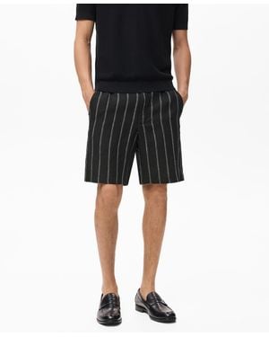 Mango Striped Linen-blend 8.5" Bermuda Shorts - Black