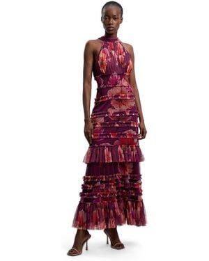 Karen Millen Floral Tulle Maxi Dress - Red