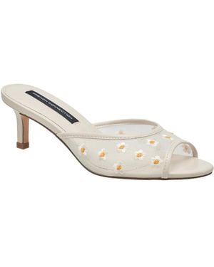 French Connection Nancy Mesh Embroidered Kitten Heel - White