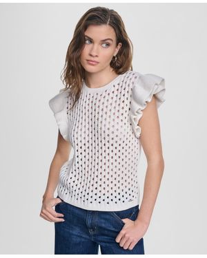 DKNY Baby Chenille Pointelle Rib Flutter-sleeve Sweater - White