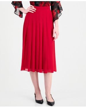 Kasper Pleated Midi Skirt - Red