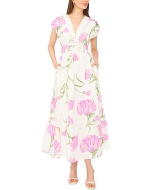 Cece V-neck Tie Waist Maxi Dress - Pink