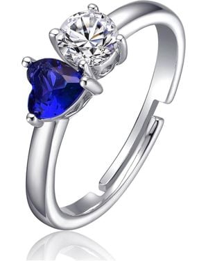 Genevive Jewelry Sterling Silver Cubic Zirconia Two-stone Heart Promise Ring - Blue