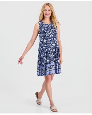 Style & Co. Printed Sleeveless Knit Dress - Blue