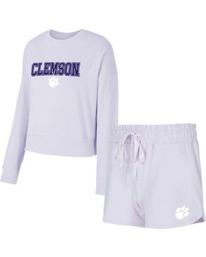 Concepts Sport Clemson Tigers Elevation Tri-blend Long Sleeve Top And Shorts Set - Blue