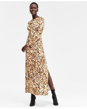 INC International Concepts Printed Cross-neck Maxi Dress - Metallic