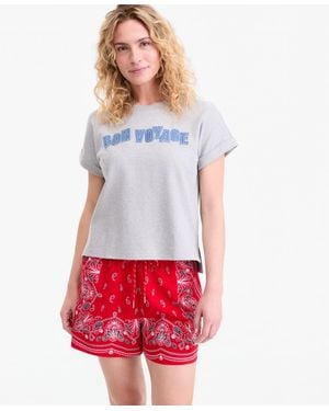 On 34th Bon Voyage Denim Applique Cuffed T-shirt - White