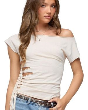 Edikted Rosa Off Shoulder Cutout Tie Top - White