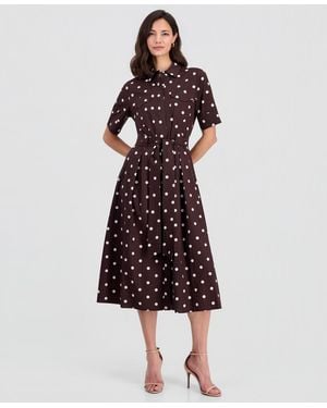 Tahari Elbow-sleeve Button-front Tie-waist Dress - Red