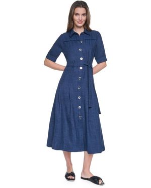 DKNY Short-sleeve Midi Shirt Dress - Blue