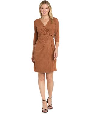R & M Richards Suede 3/4-sleeve Faux Wrap Dress - Brown