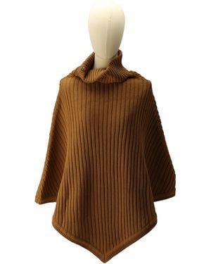 Michael Kors Michael Wide-rib Button Turtleneck Poncho - Brown