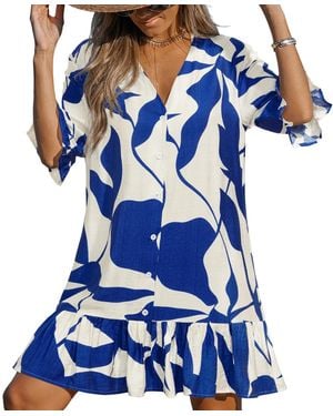 CUPSHE Salt Water Tropical Mini Beach Dress - Blue