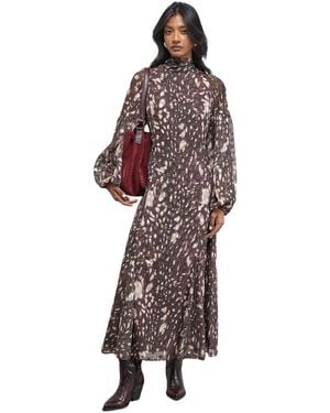Warehouse Paisley Burnout Spot Godet Midi Dress - Brown