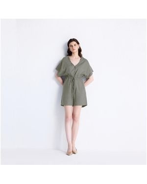 REISTOR V Neck Drawstring Romper - Green