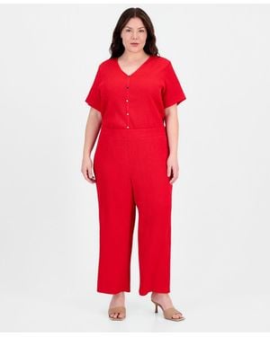 Anne Klein Plus Size Pull-on Wide-leg Pants - Red