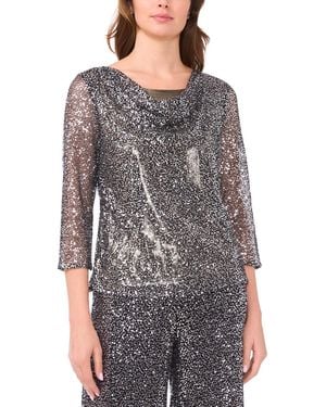 Msk Drape Neck Sequin Blouse - Gray