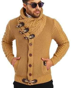 Leif Nelson Knitted Turtleneck Winter Cardigan Sweaters - Black
