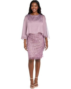 R & M Richards Petite Glitter Sheer Capelet Overlay Dress - Red
