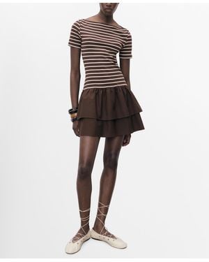 Mango Mixed Striped Dress - Brown