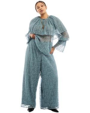 June + Vie June And Vie Lace Wide-leg Pants - Blue
