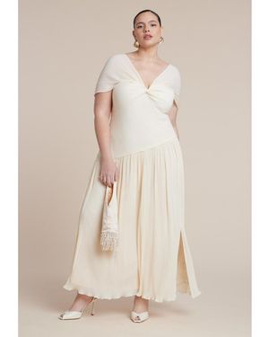 Eloquii Twist Detail Pleated Chiffon Dress - Natural
