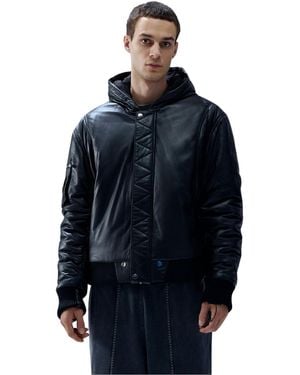 Pcfg Genuine Leather Bomber Jacket - Blue