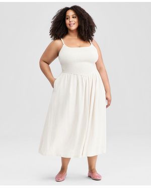 And Now This Trendy Plus Size Smocked Beaded-strap Midi Dress - White