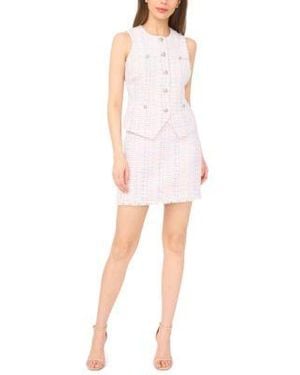 Cece Split Hem Vest Tweed Mini Skirt - White