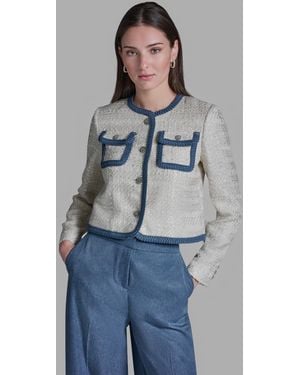 BCBGMAXAZRIA Shoulder Padding Braided Denim Jacket - Blue