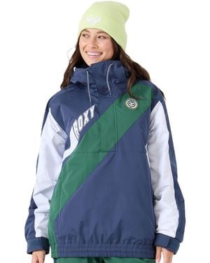 Roxy Majesty Hooded Insulated Colorblock Anorak - Blue