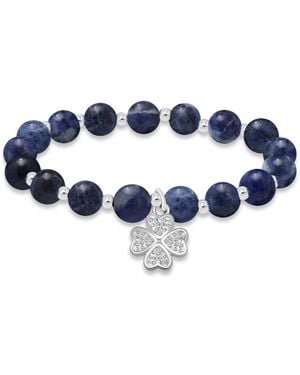 Macy's Silver-plated Beaded Clover Charm Stretch Bracelet - Blue